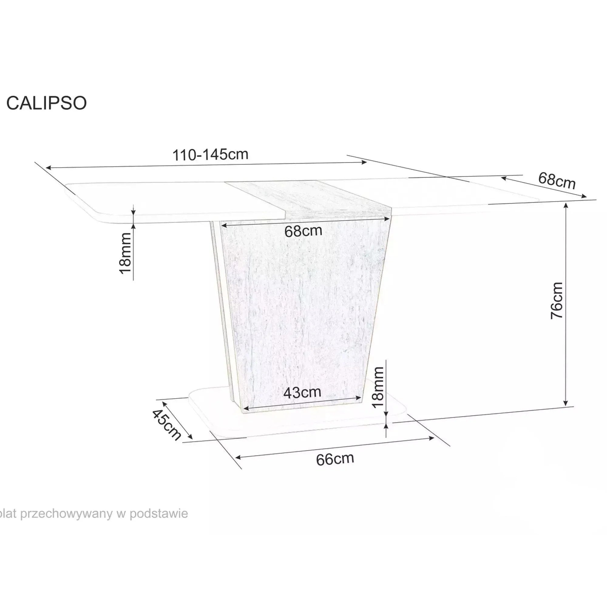 Masa extensibila CALIPSO, casmir/stejar, PAL laminat, 110/145x68x76 cm