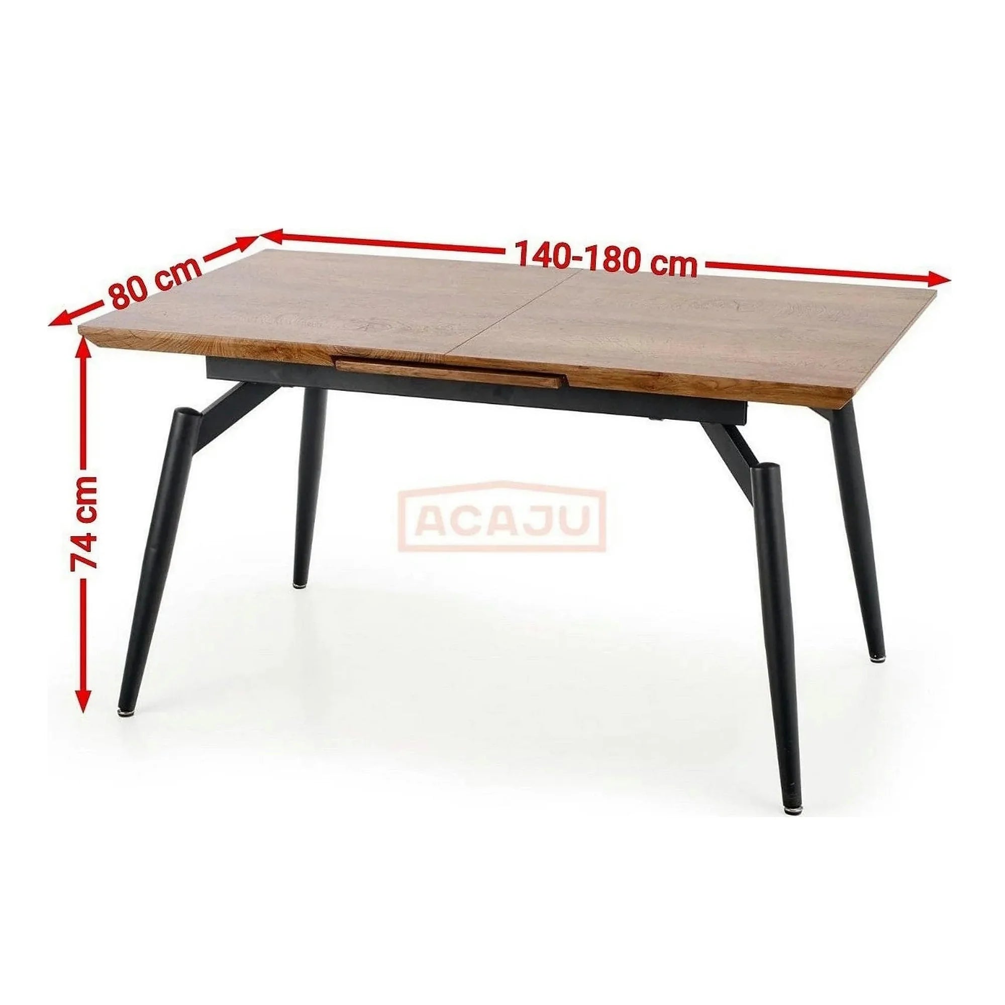 Masa extensibila CAMBELL, negru/stejar, 140/180x80x74 cm