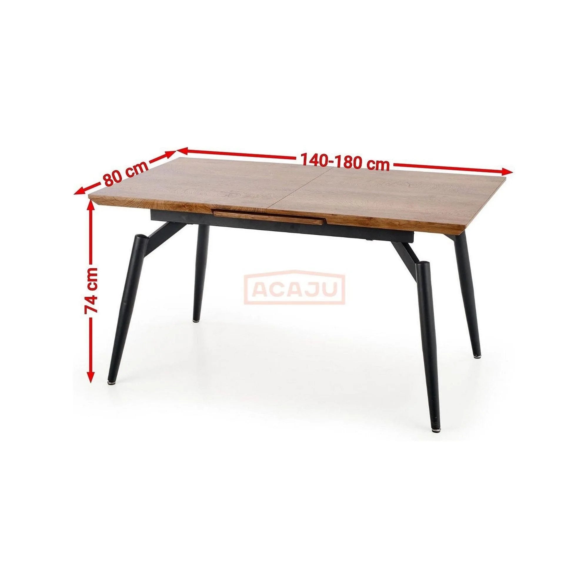 Masa extensibila CAMBELL, negru/stejar, 140/180x80x74 cm