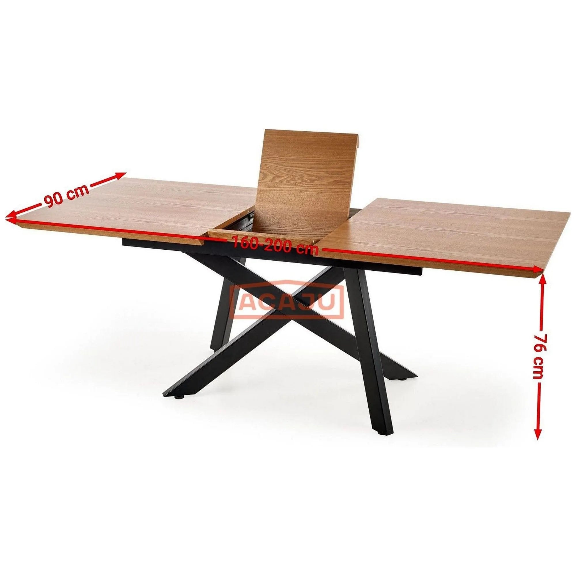 Masa extensibila Capital, stejar auriu/negru, 160/200x90x76 cm