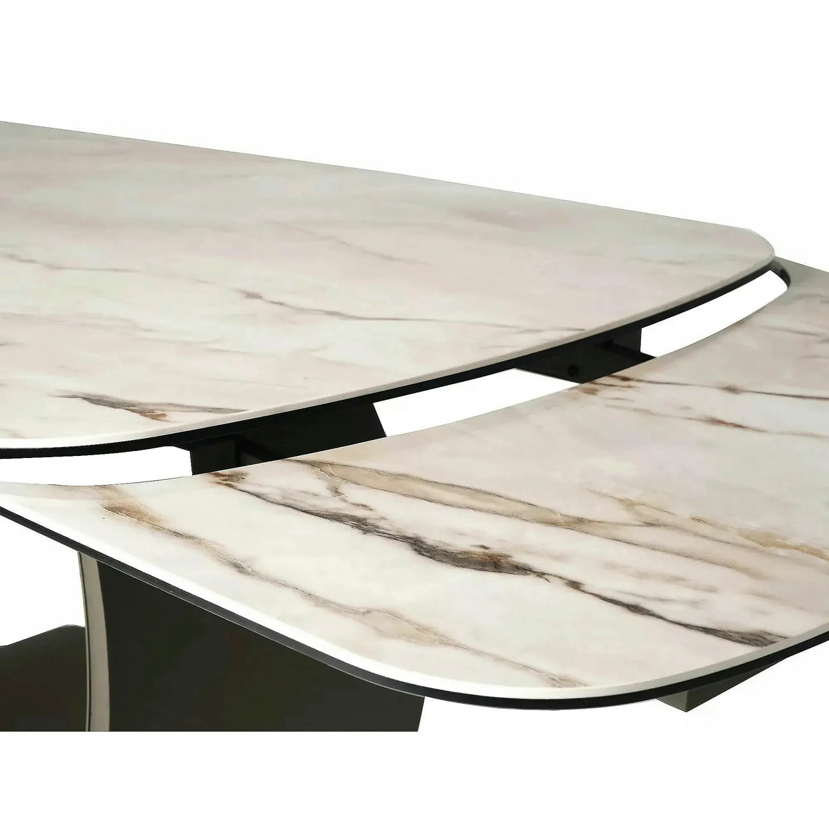 Masă extensibilă CASABLANCA, bej/cupru, sticlă securizată/ceramică/metal, 198–274x98x76 cm