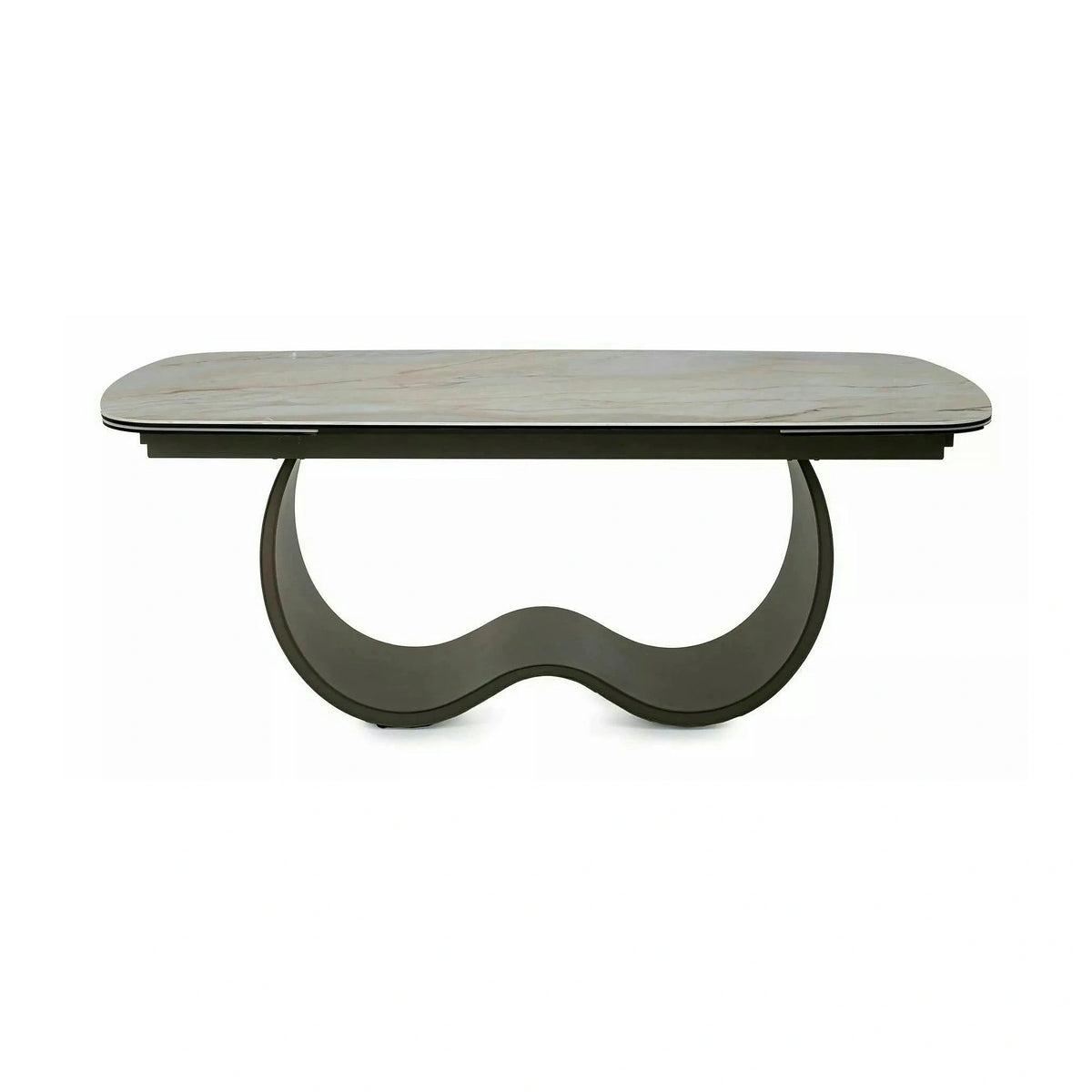 Masă extensibilă CASABLANCA, bej/cupru, sticlă securizată/ceramică/metal, 198–274x98x76 cm