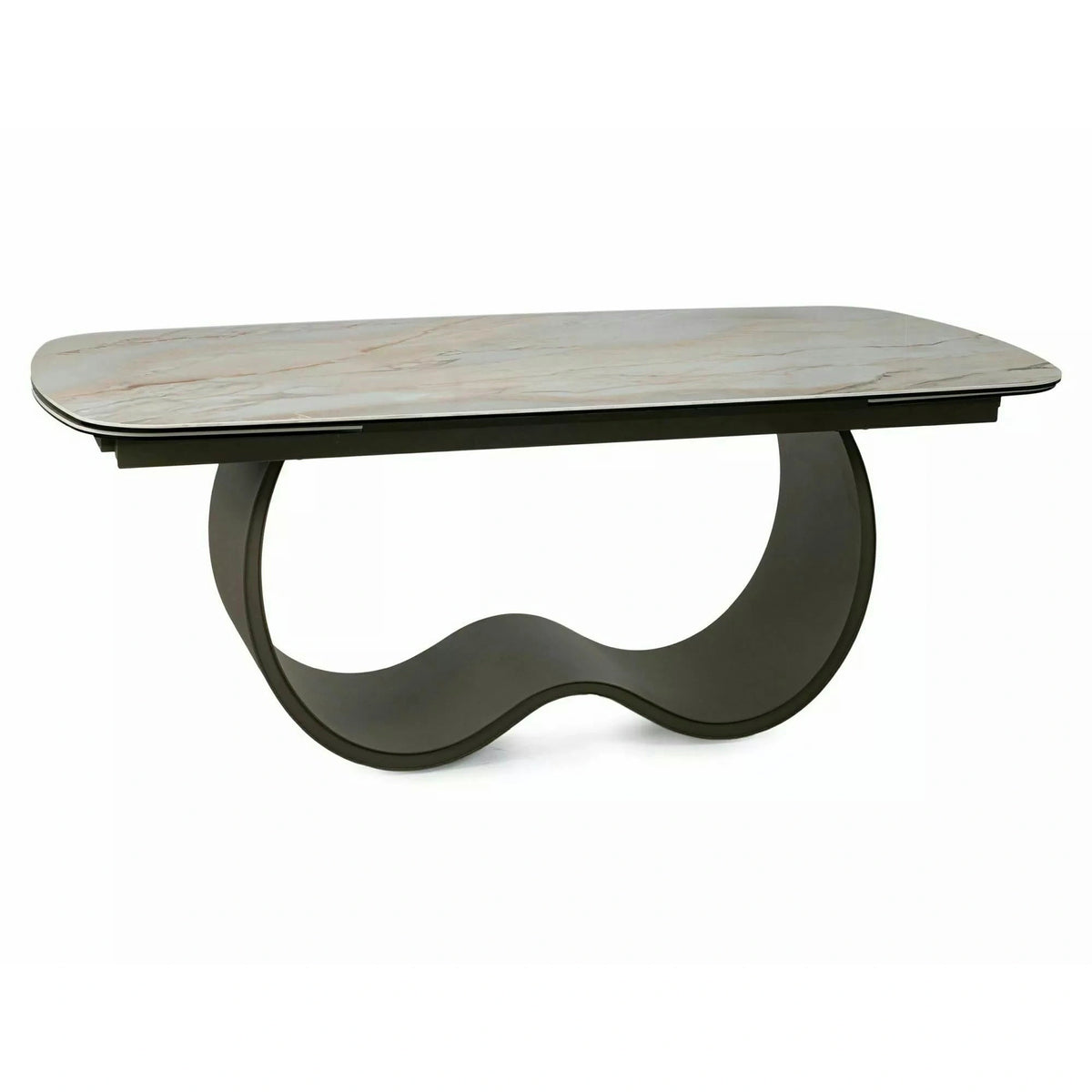 Masă extensibilă CASABLANCA, bej/cupru, sticlă securizată/ceramică/metal, 198–274x98x76 cm
