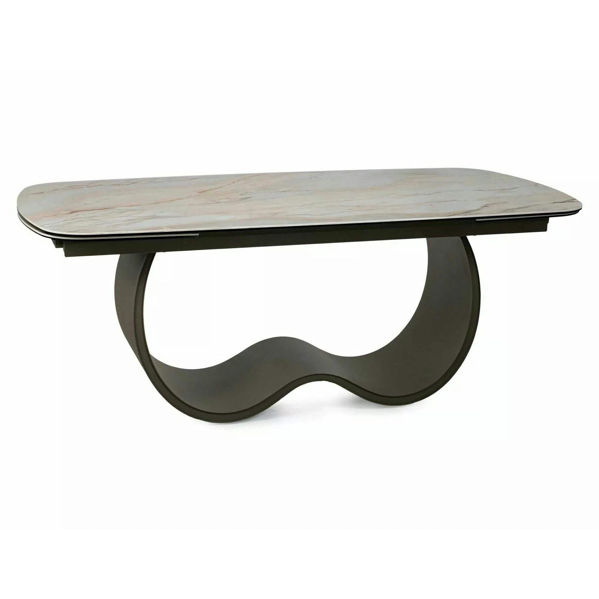 Masă extensibilă CASABLANCA, bej/cupru, sticlă securizată/ceramică/metal, 198–274x98x76 cm
