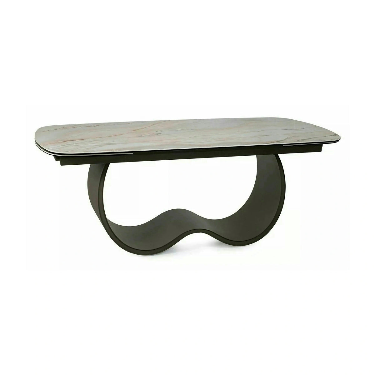 Masă extensibilă CASABLANCA, bej/cupru, sticlă securizată/ceramică/metal, 198–274x98x76 cm