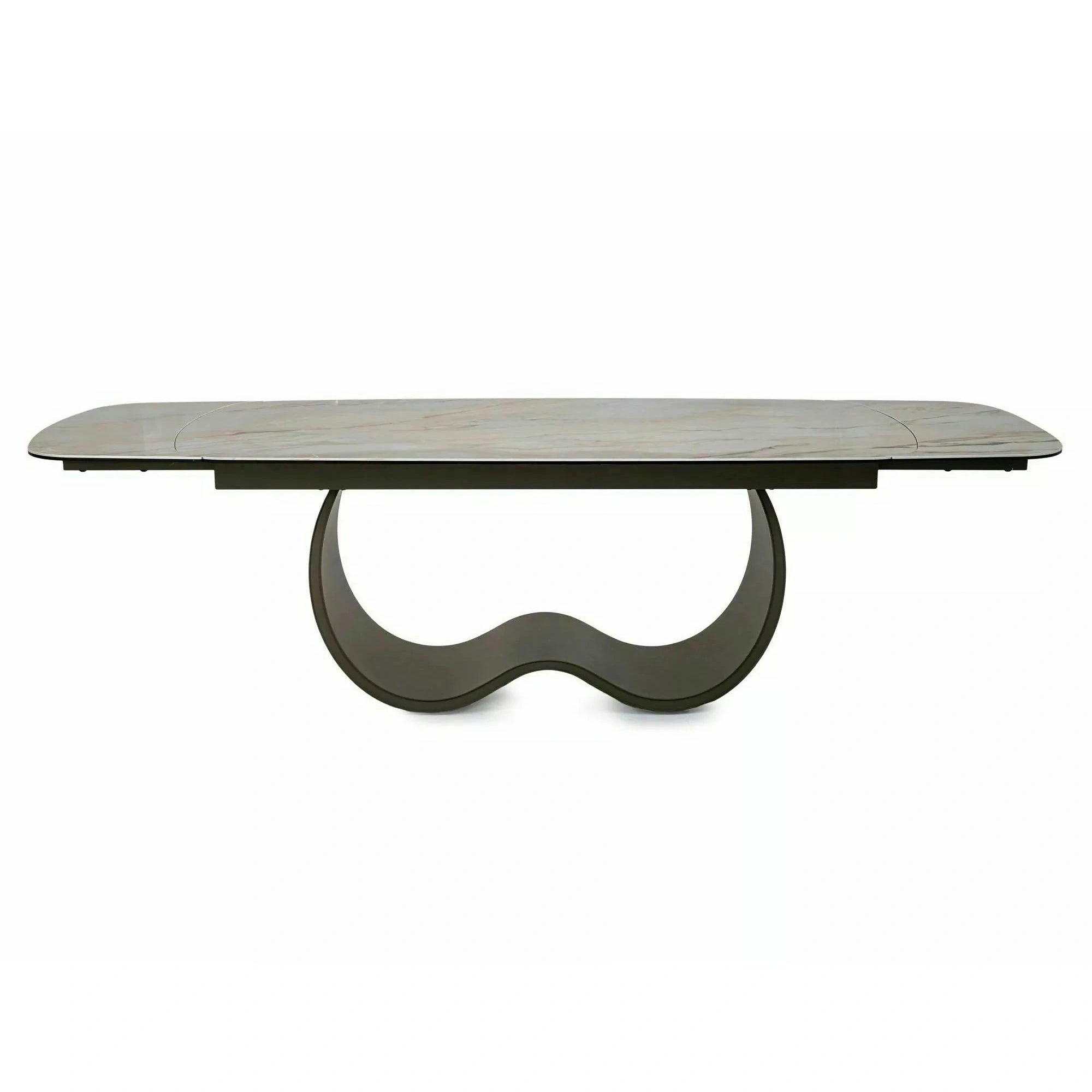 Masă extensibilă CASABLANCA, bej/cupru, sticlă securizată/ceramică/metal, 198–274x98x76 cm