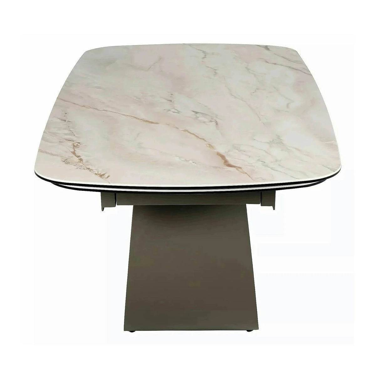 Masă extensibilă CASABLANCA, bej/cupru, sticlă securizată/ceramică/metal, 198–274x98x76 cm