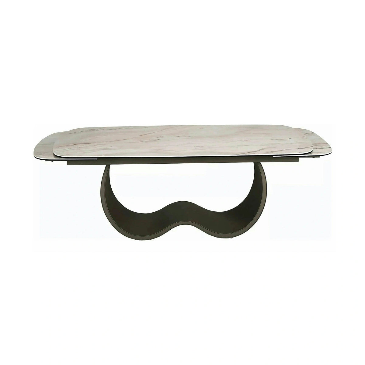 Masă extensibilă CASABLANCA, bej/cupru, sticlă securizată/ceramică/metal, 198–274x98x76 cm