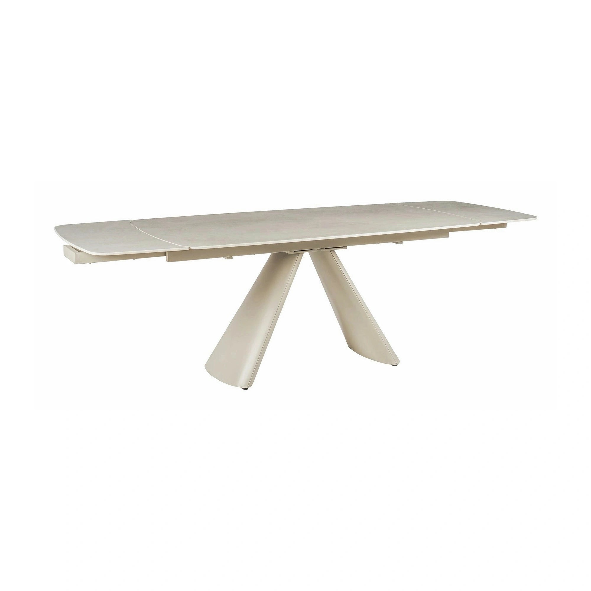 Masa extensibila CORVUS, bej cu efect de piatra travertin, ceramica/metal, 165/240x90x76 cm