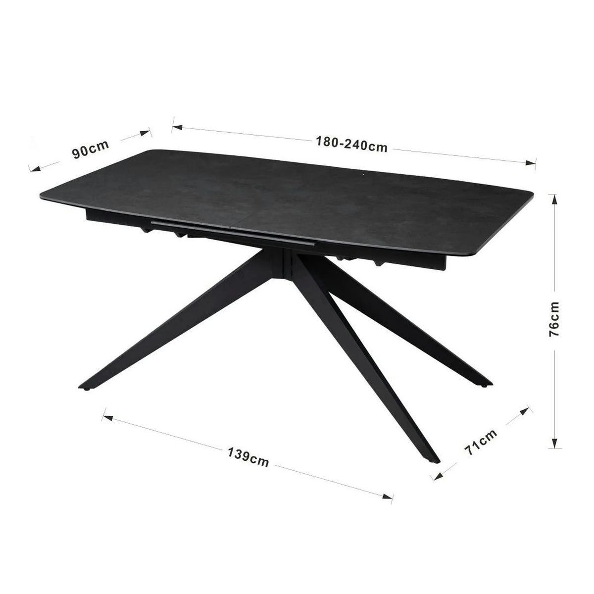 Masa extensibila COSMO, negru, sticla/ceramica/metal, 180/240x90x76 cm