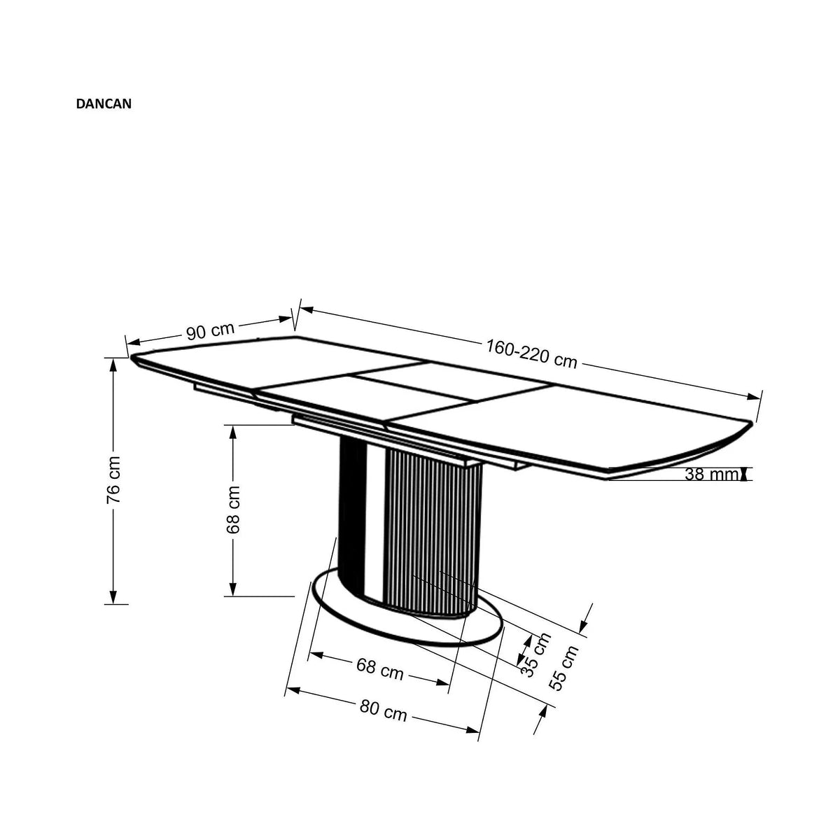 Masa extensibila DANCAN, alb/gri, 160-220x90x76 cm