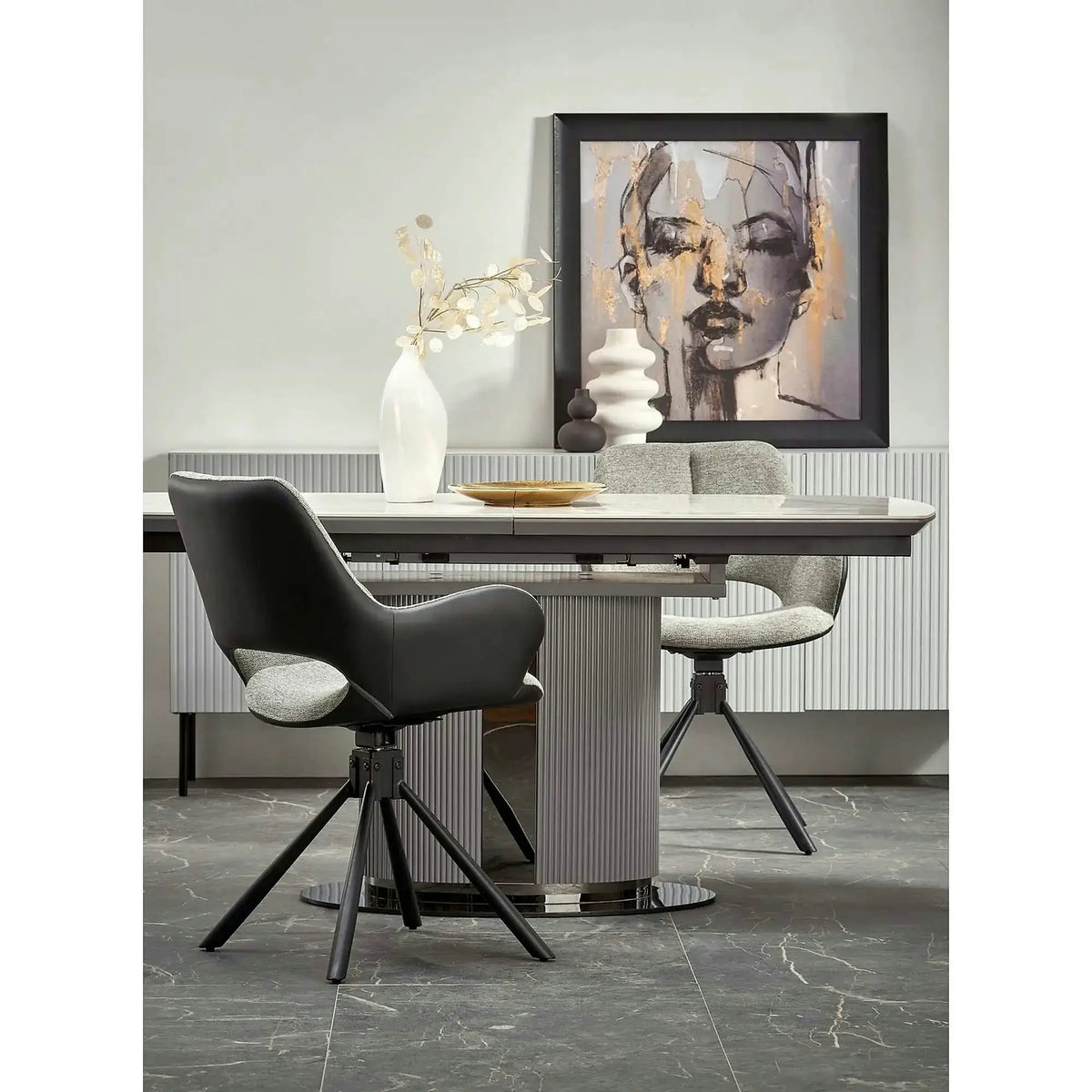 Masa extensibila DANCAN, alb/gri, 160-220x90x76 cm