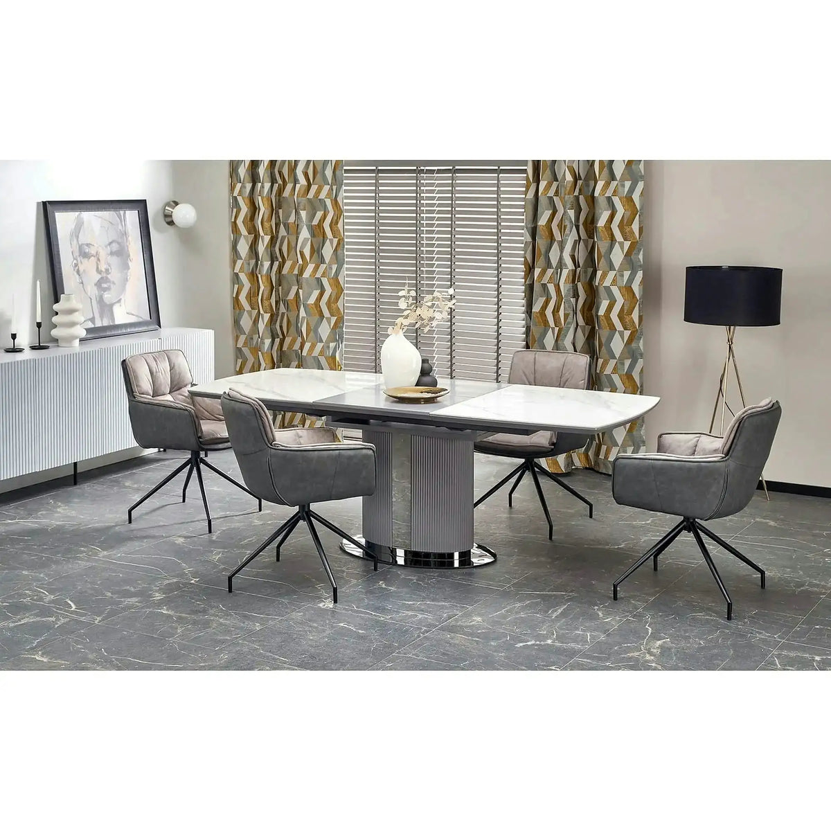 Masa extensibila DANCAN, alb/gri, 160-220x90x76 cm