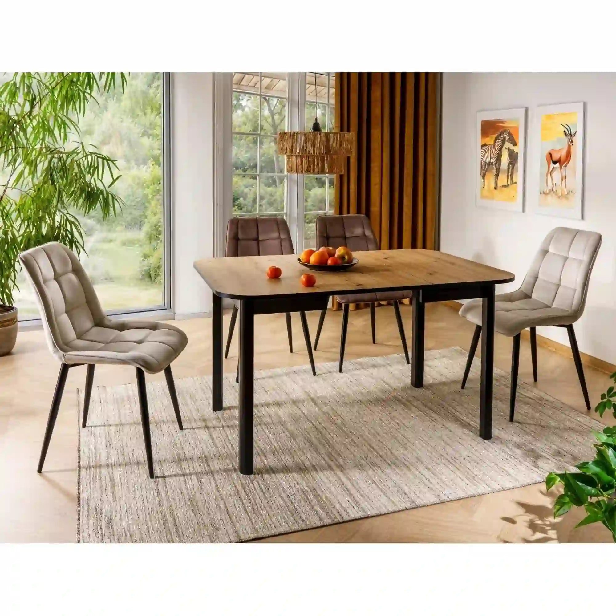 Masa extensibila DANTE II, stejar artisan/negru, PAL laminat, 90/130x90x75 cm