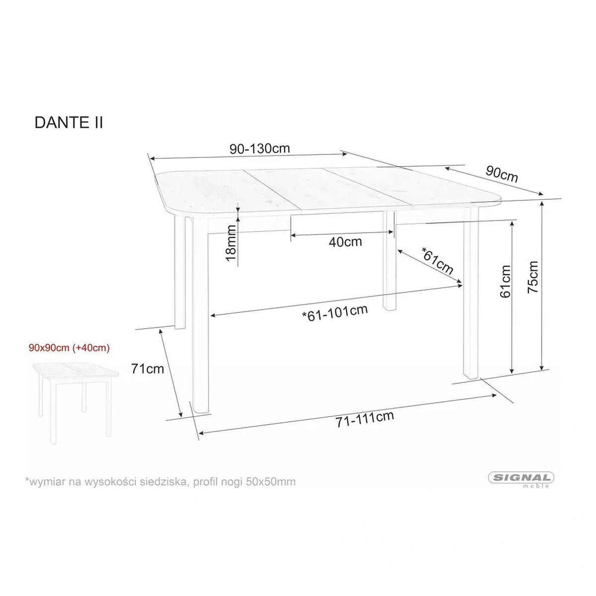 Masa extensibila DANTE II, stejar/casmir, PAL laminat, 90/130x90x75 cm