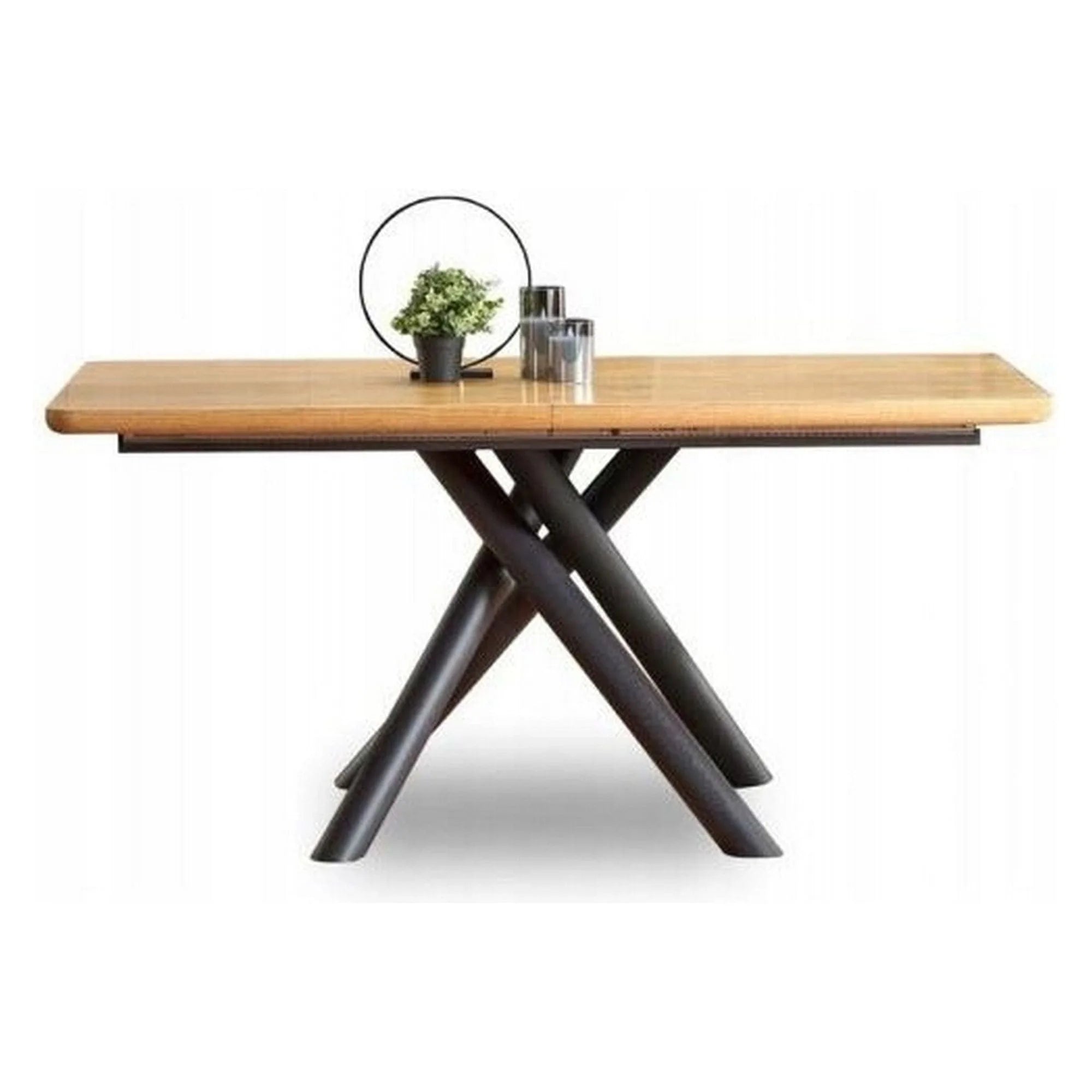 Masa extensibila DERRICK, stejar natural/negru, 160/200x90x75 cm