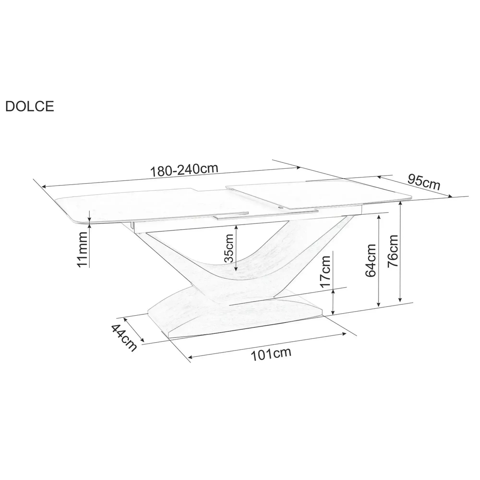 Masa extensibila DOLCE, alb cu efect de marmura/stejar, 180/240x95x76 cm