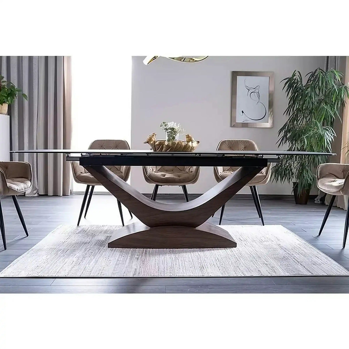 Masa sticla securizata DOLCE, gri mat/nuc, 180-240x95x76 cm
