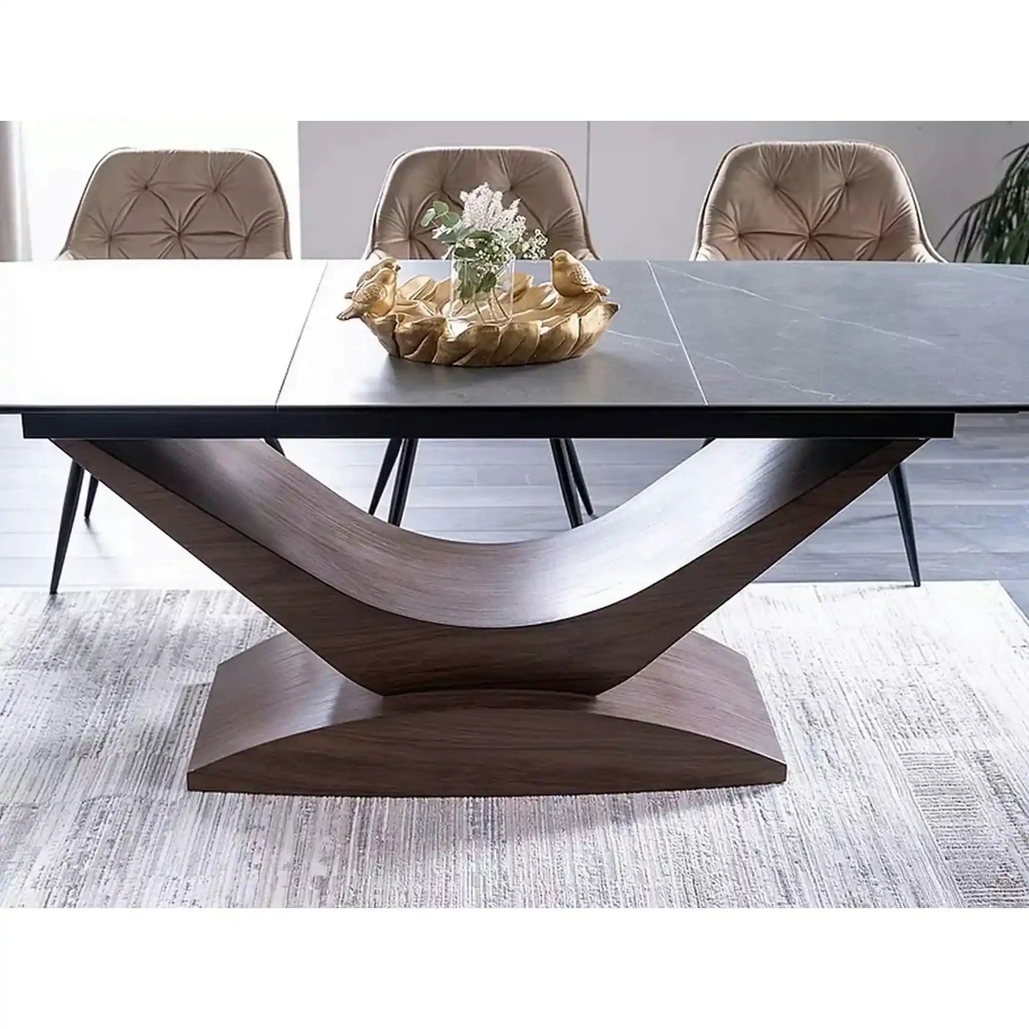Masa sticla securizata DOLCE, gri mat/nuc, 180-240x95x76 cm