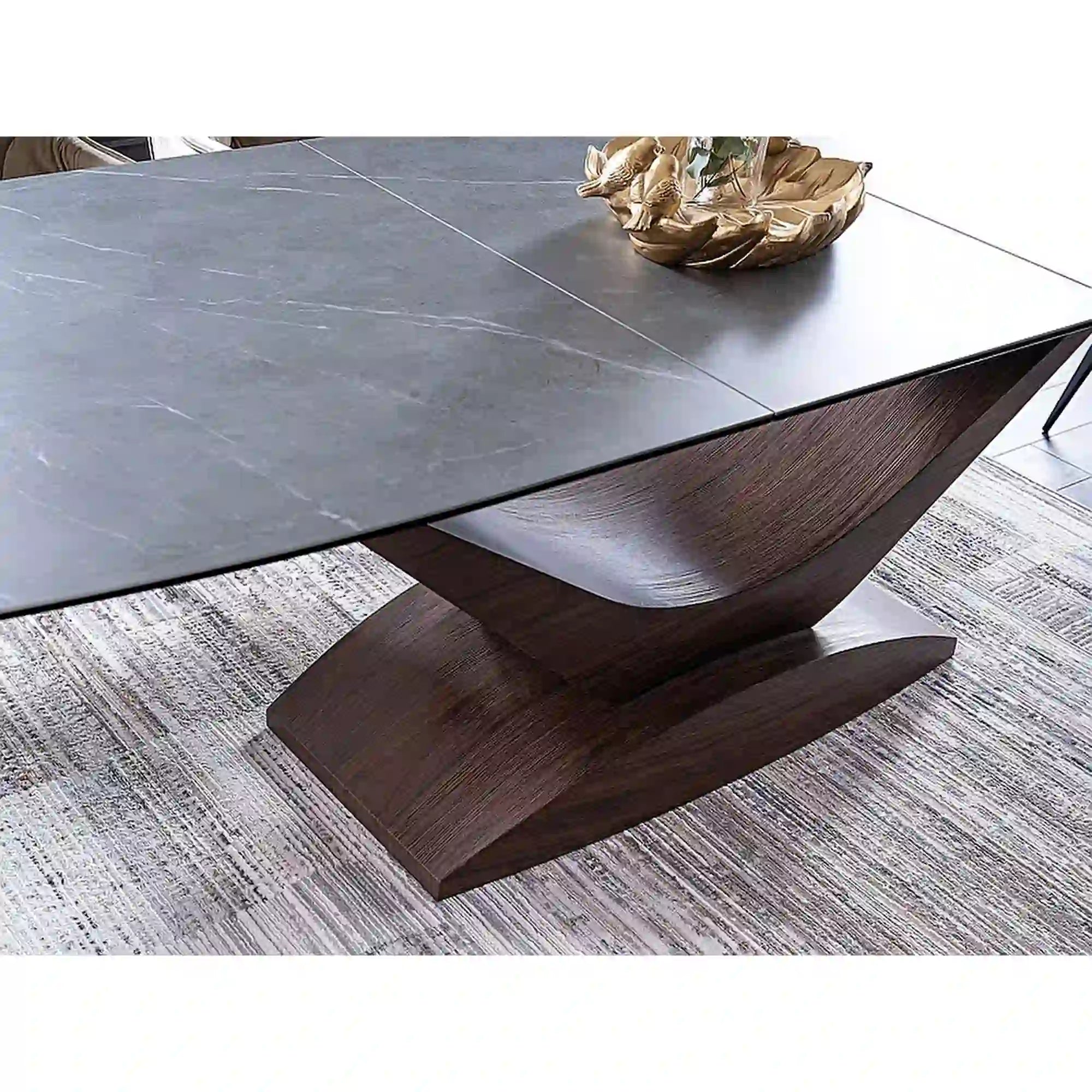 Masa extensibila DOLCE, sticla/ceramica, gri mat/nuc, 180-240x95x76 cm