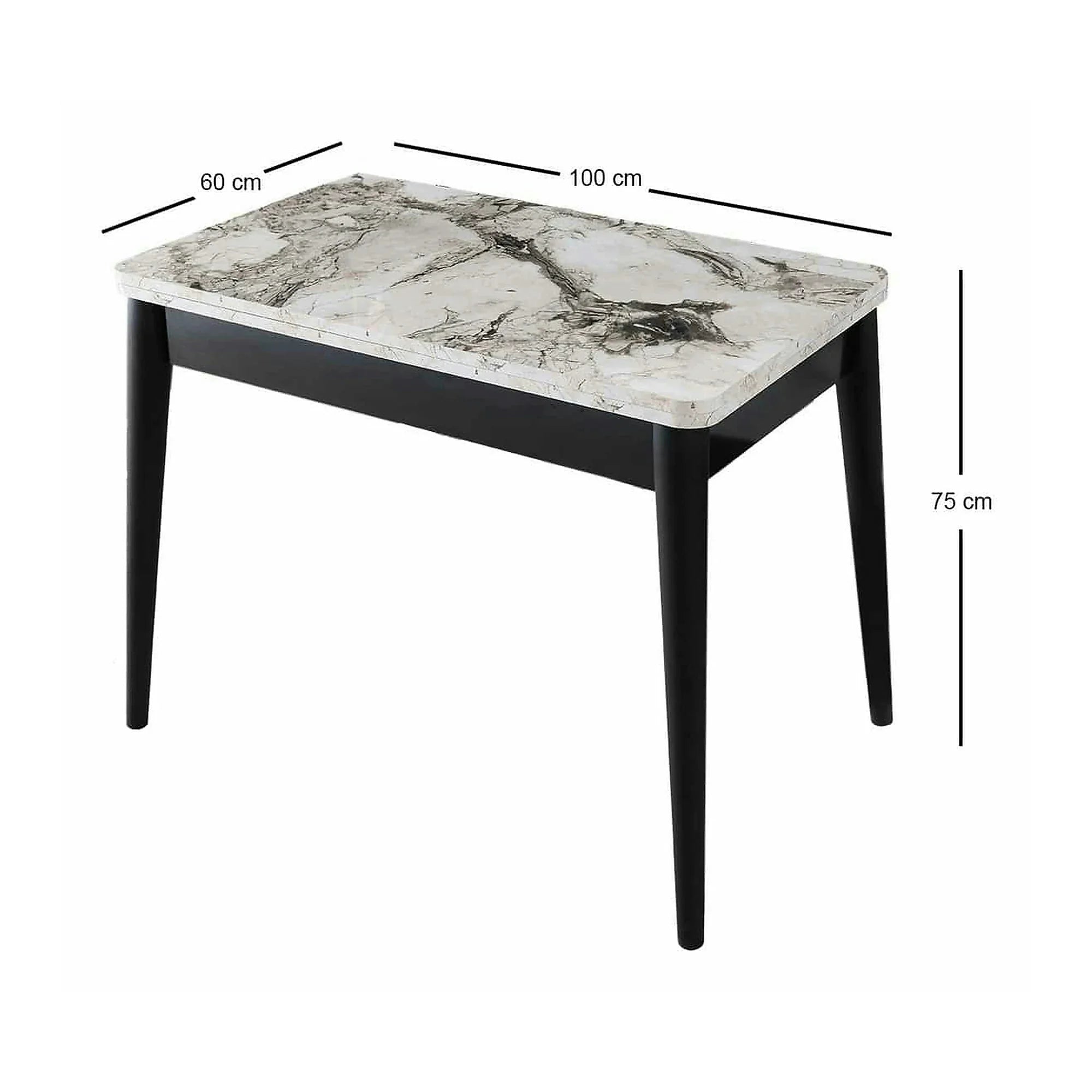 Masa extensibila DOLUNAY 1281, alb cu efect de marmura, PAL melaminat/metal, 100/120x60/100x75 cm