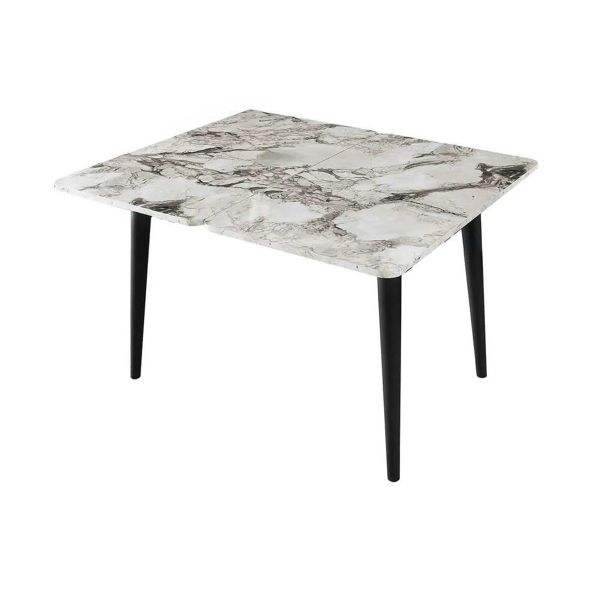 Masa extensibila DOLUNAY 1281, alb cu efect de marmura, PAL melaminat/metal, 100/120x60/100x75 cm