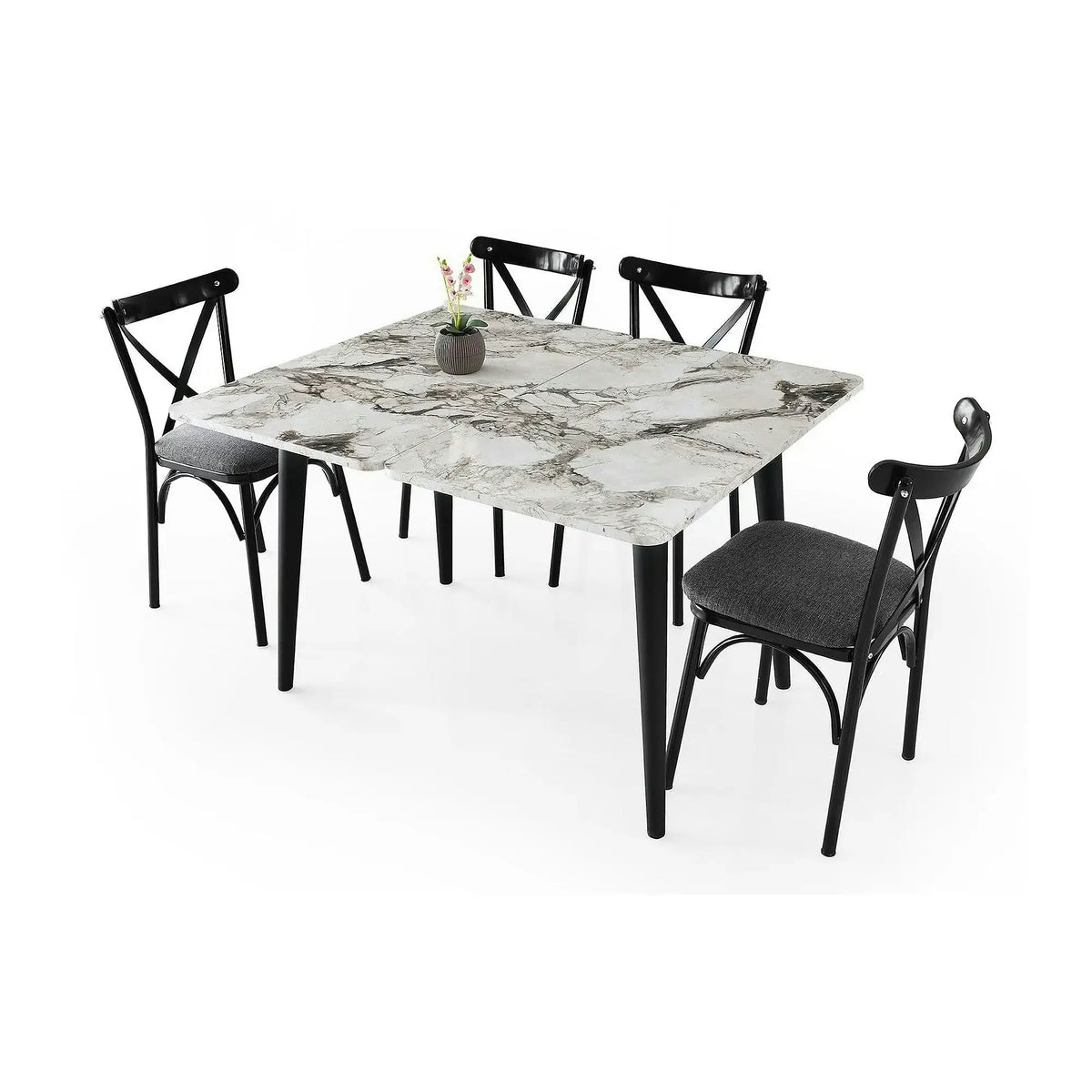 Masa extensibila DOLUNAY 1281, alb cu efect de marmura, PAL melaminat/metal, 100/120x60/100x75 cm