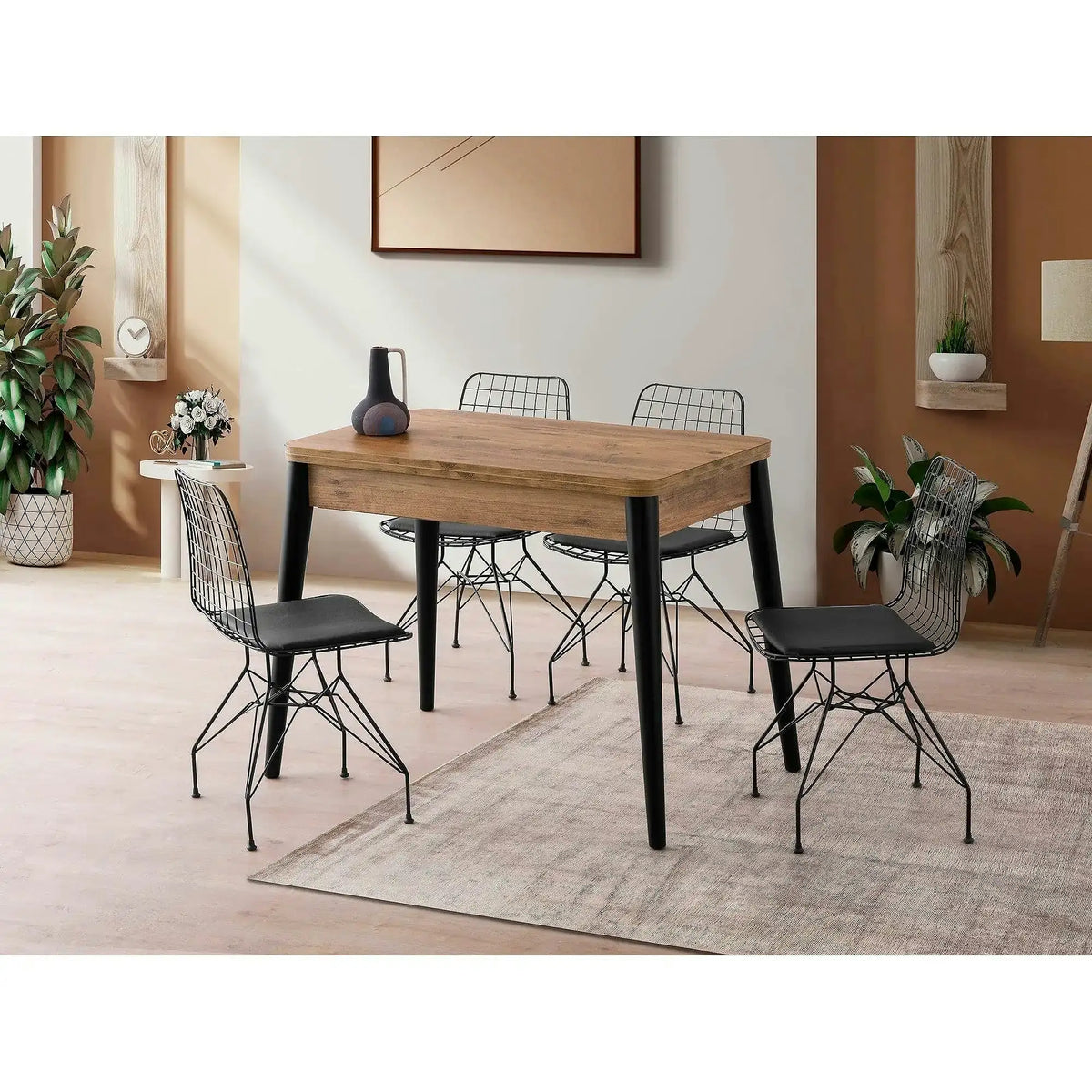 Masa extensibila DOLUNAY 1284, stejar/negru, PAL melaminat, 100/120x60/100x75 cm