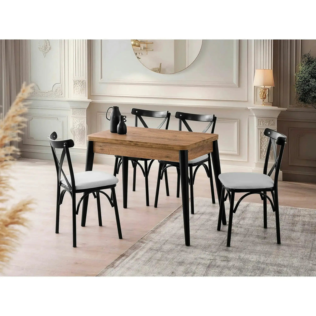 Masa extensibila DOLUNAY 1284, stejar/negru, PAL melaminat, 100/120x60/100x75 cm