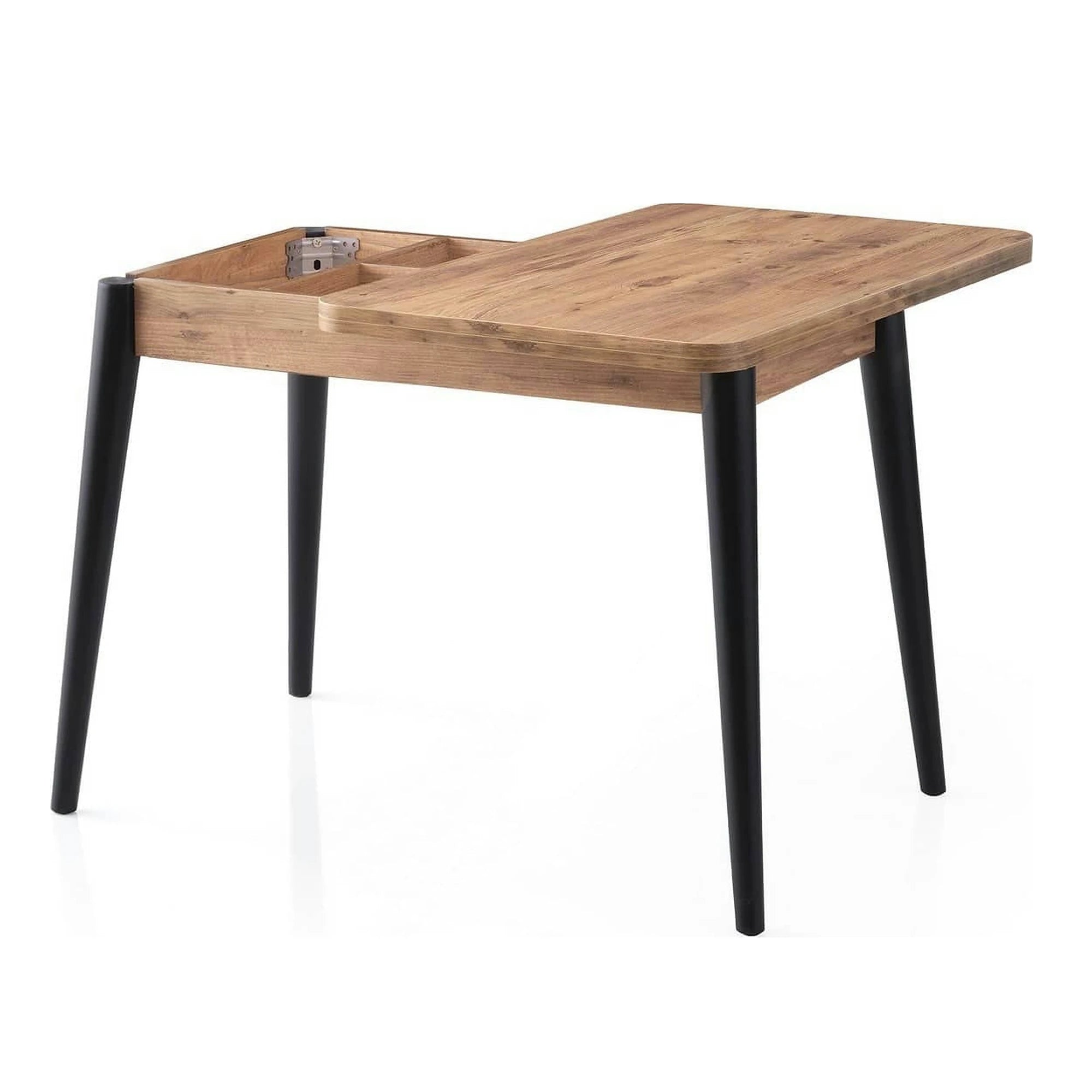 Masa extensibila DOLUNAY 1284, stejar/negru, PAL melaminat, 100/120x60/100x75 cm