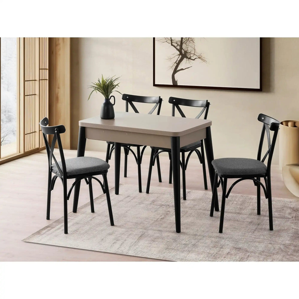 Masa extensibila DOLUNAY 1285, bej, PAL melaminat, 100/120x60/100x75 cm