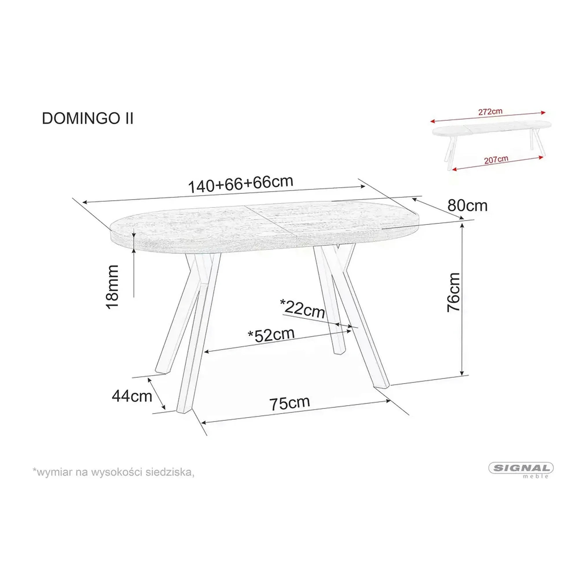 Masa extensibila DOMINGO II, stejar natural/negru, PAL laminat/metal, 140/272x80x76 cm