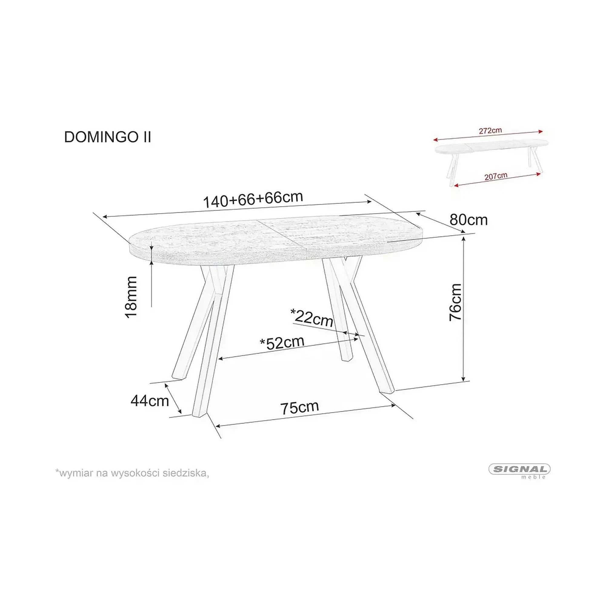 Masa extensibila DOMINGO II, stejar natural/negru, PAL laminat/metal, 140/272x80x76 cm