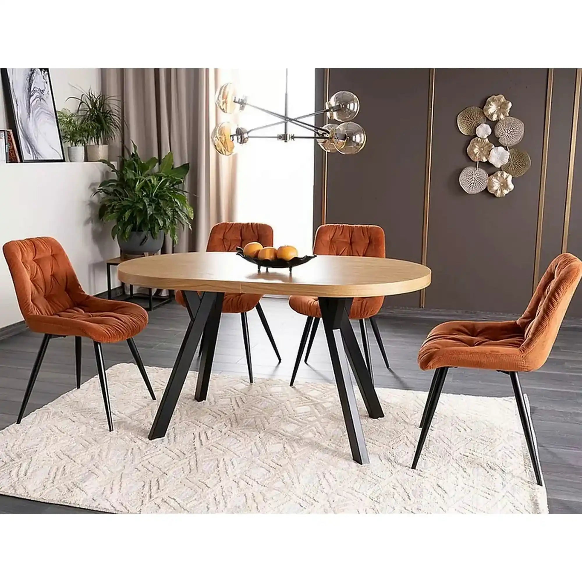 Masa extensibila DOMINGO II, stejar natural/negru, PAL laminat/metal, 140/272x80x76 cm