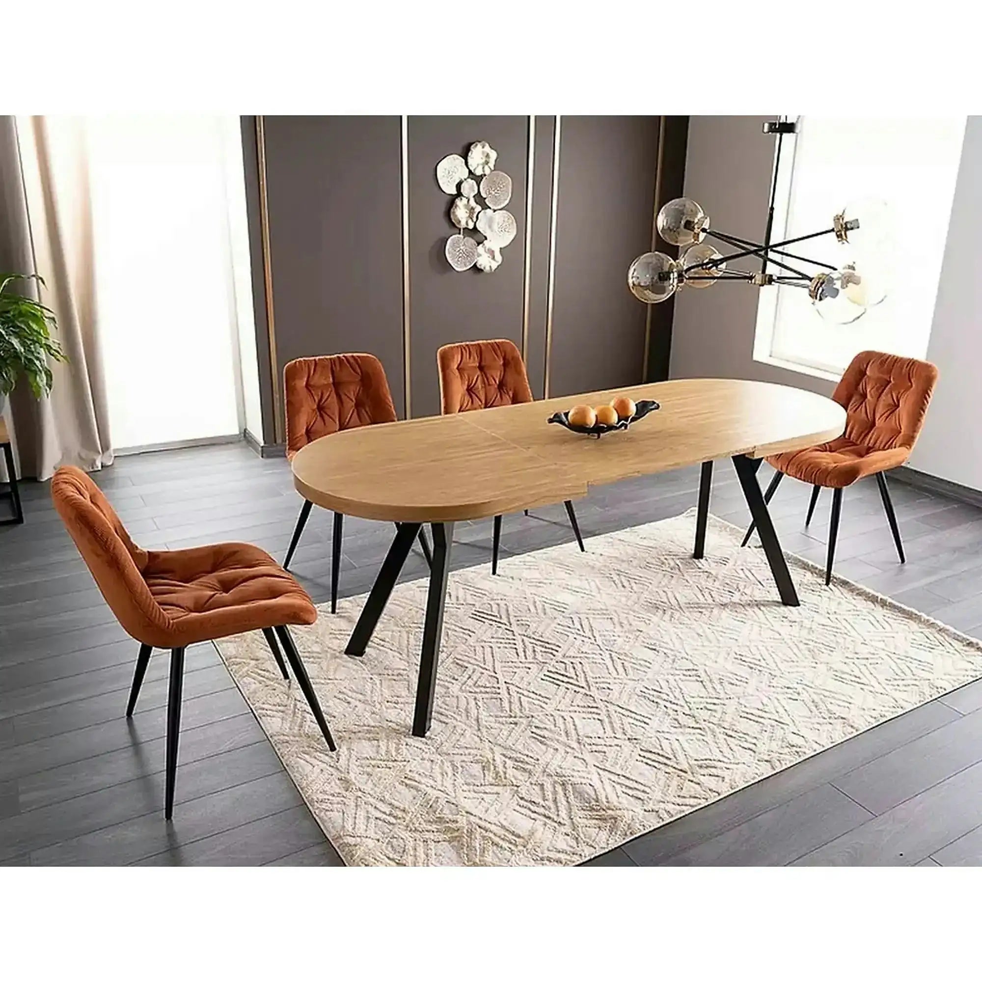 Masa extensibila DOMINGO II, stejar natural/negru, PAL laminat/metal, 140/272x80x76 cm