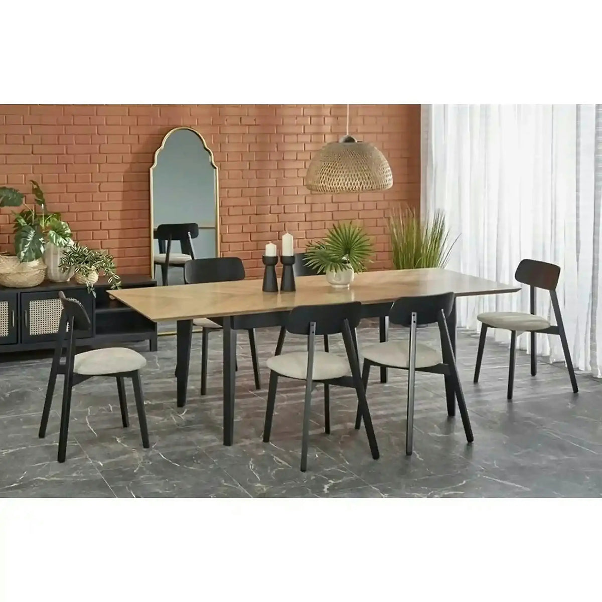 Masa extensibila EDMONDO, stejar/negru, PAL laminat/furnir, 160/240x90x75 cm