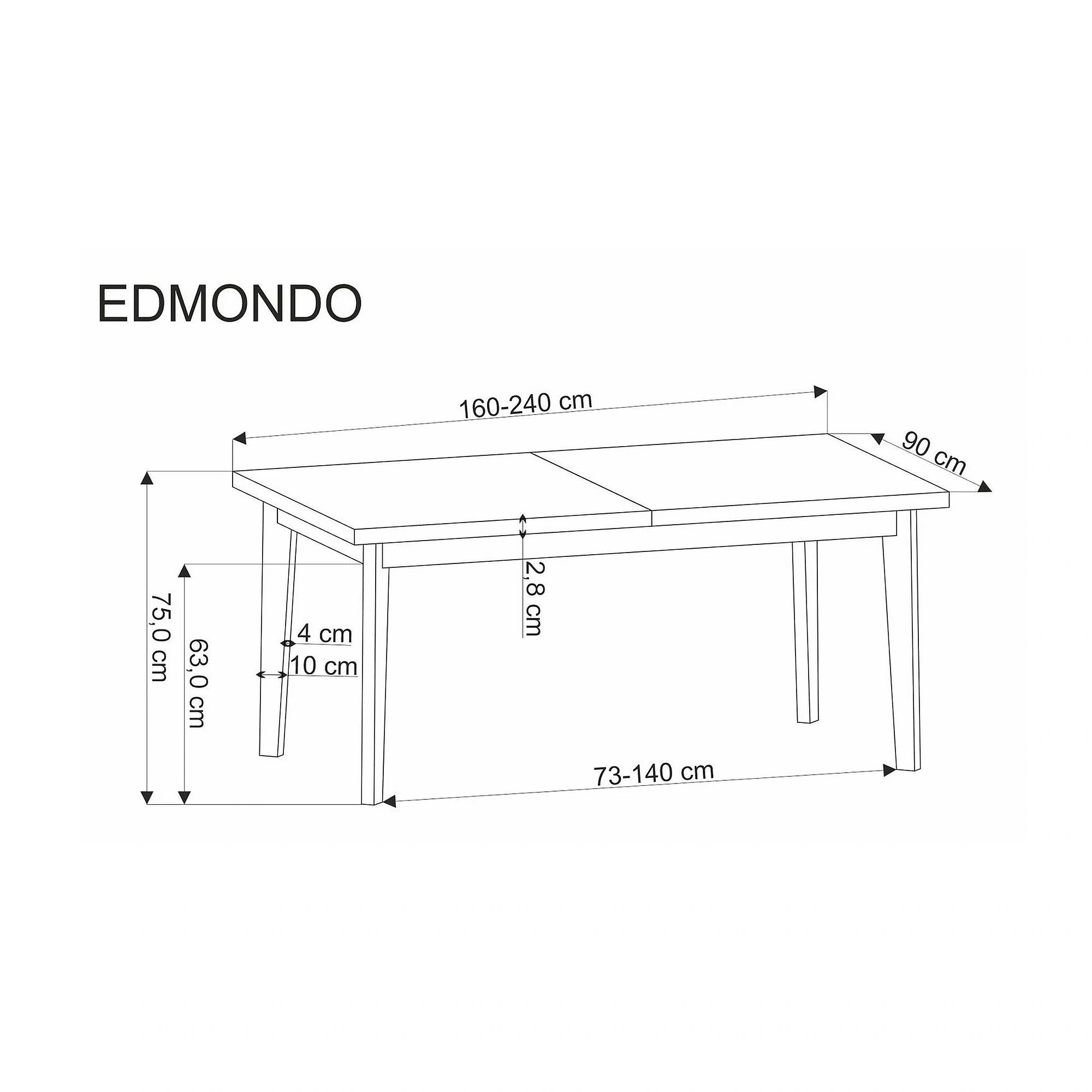 Masa extensibila EDMONDO, stejar/negru, PAL laminat/furnir, 160/240x90x75 cm