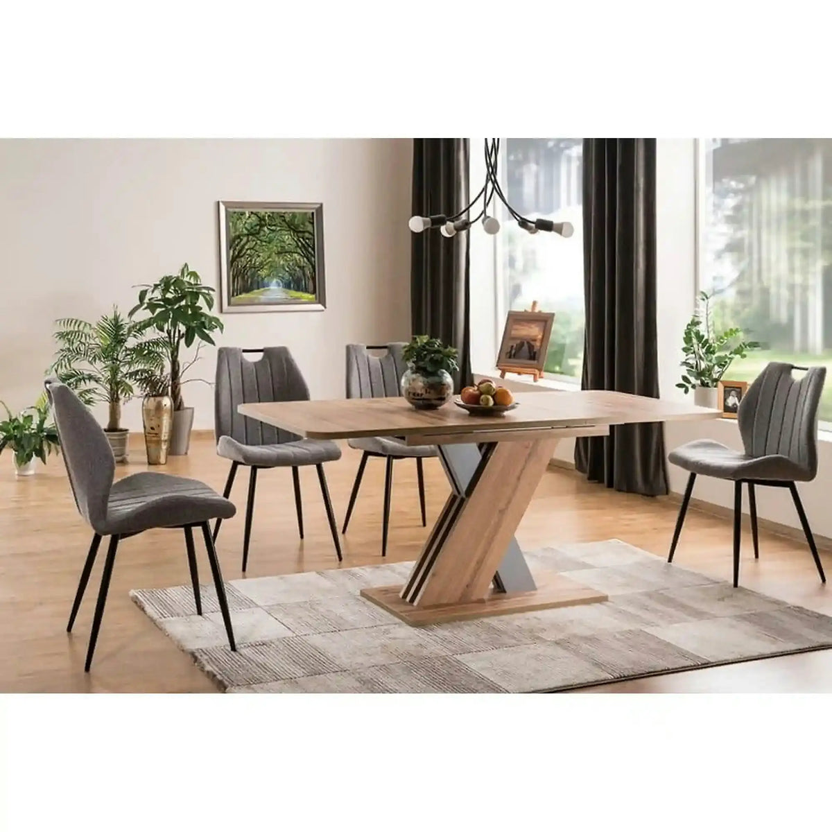 Masa extensibila EXEL, stejar wotan/argintiu, PAL laminat, 140/180x85x76 cm