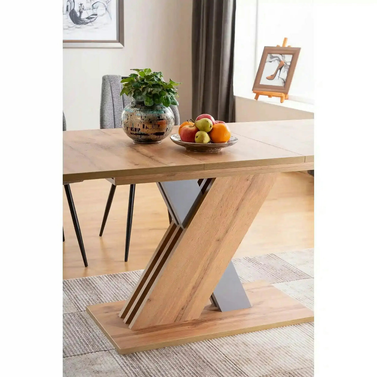 Masa extensibila EXEL, stejar wotan/argintiu, PAL laminat, 140/180x85x76 cm