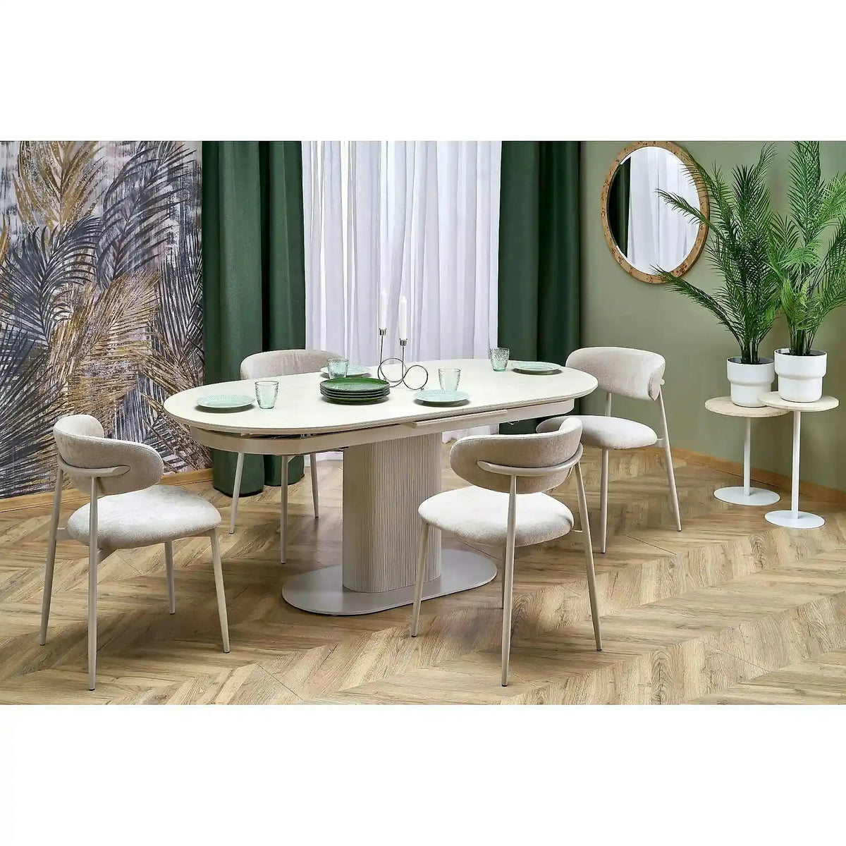 Masa extensibila FALONE, travertin/casmir, piatra sinterizata/metal, 180/220x90x76 cm