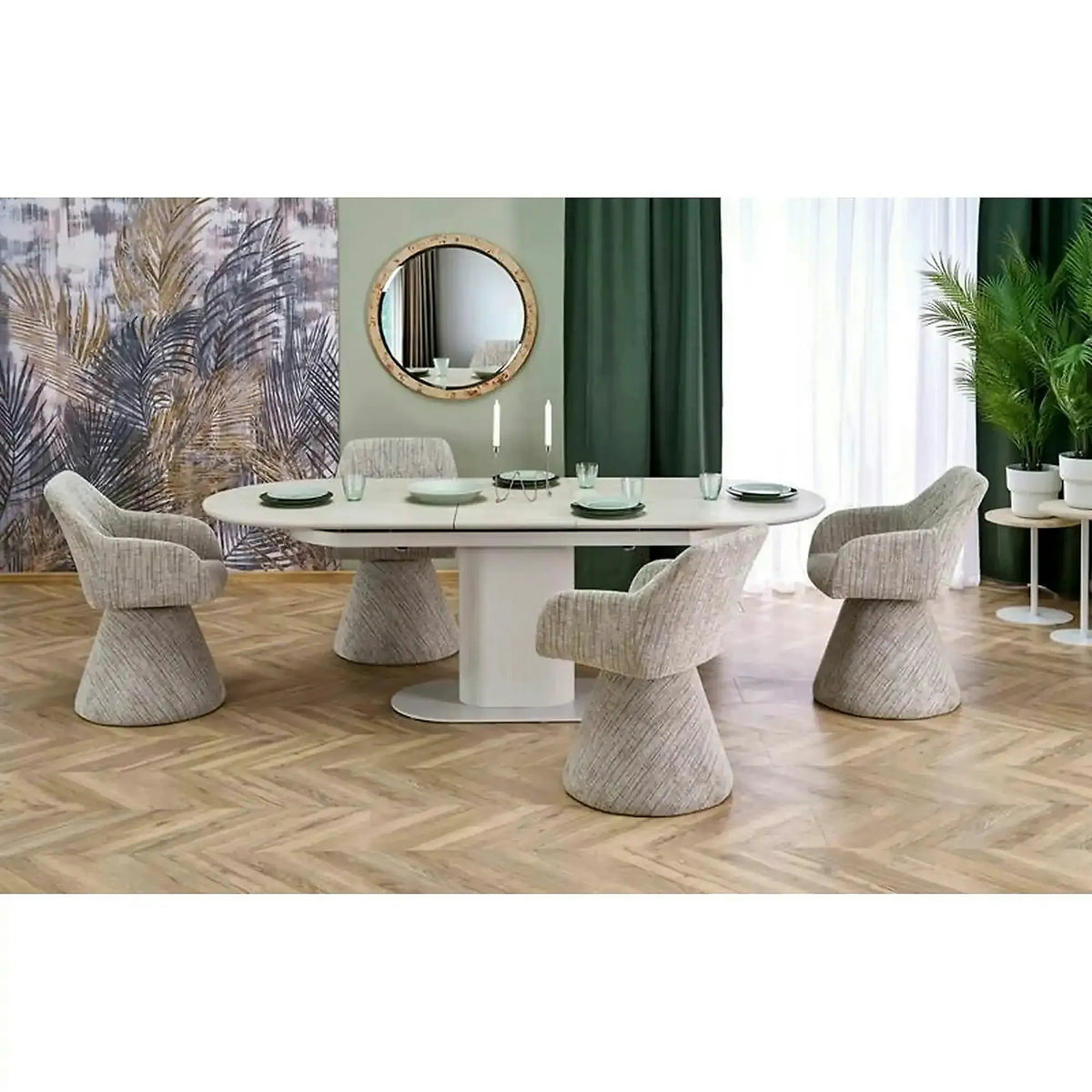 Masa extensibila FALONE, travertin/casmir, piatra sinterizata/metal, 180/220x90x76 cm