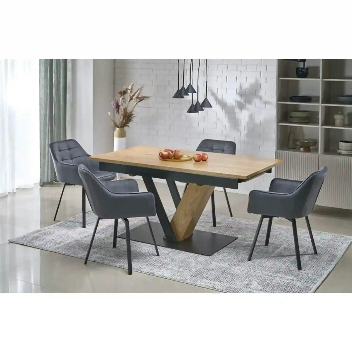 Masa extensibila FANIS, stejar/negru, 160/220x90x78 cm