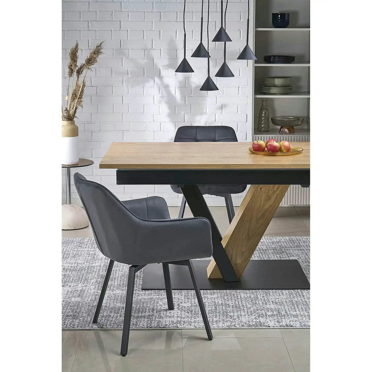Masa extensibila FANIS, stejar/negru, 160/220x90x78 cm