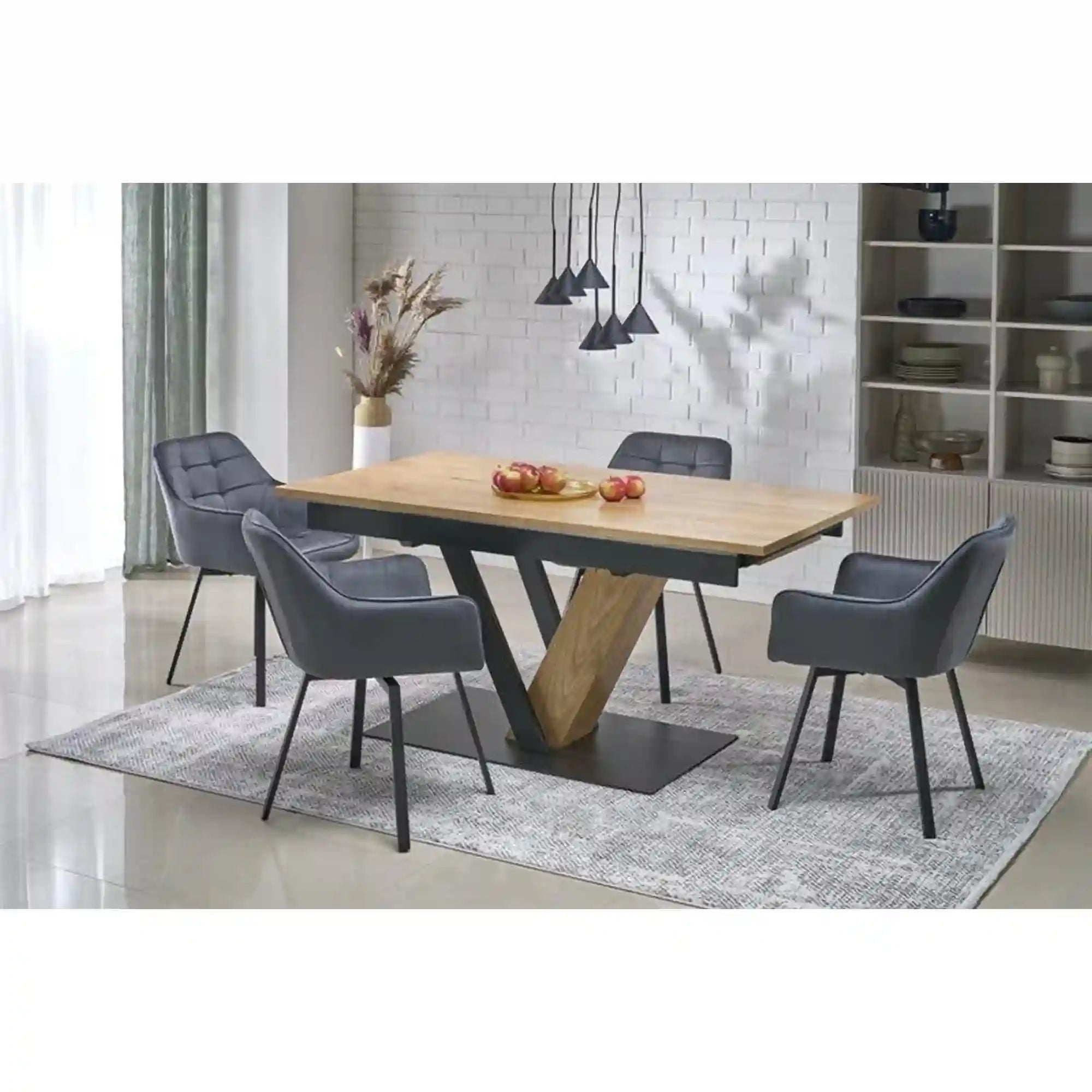 Masa extensibila FANIS, stejar/negru, 160/220x90x78 cm