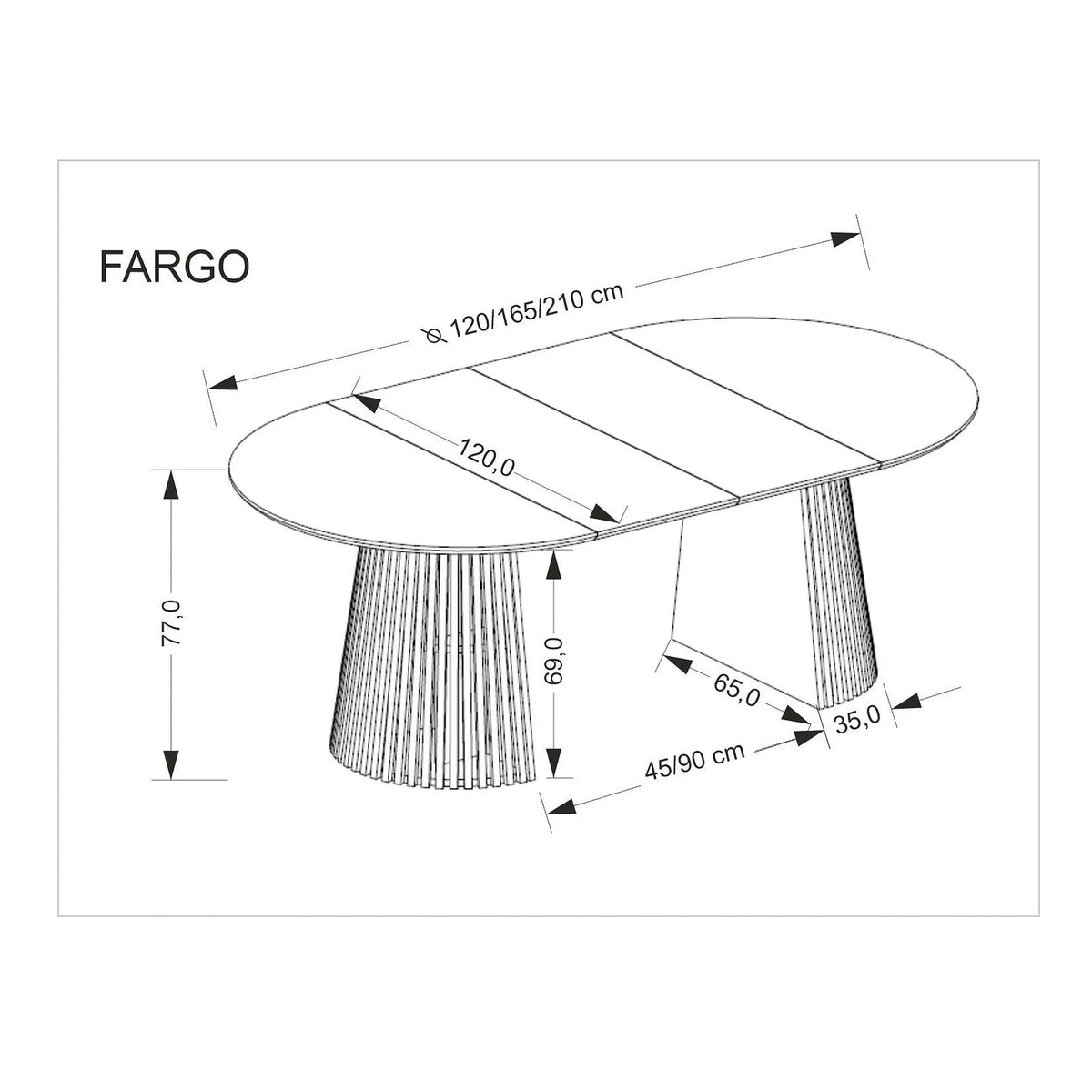 Masa extensibila FARGO, stejar, 120/210x120x77 cm