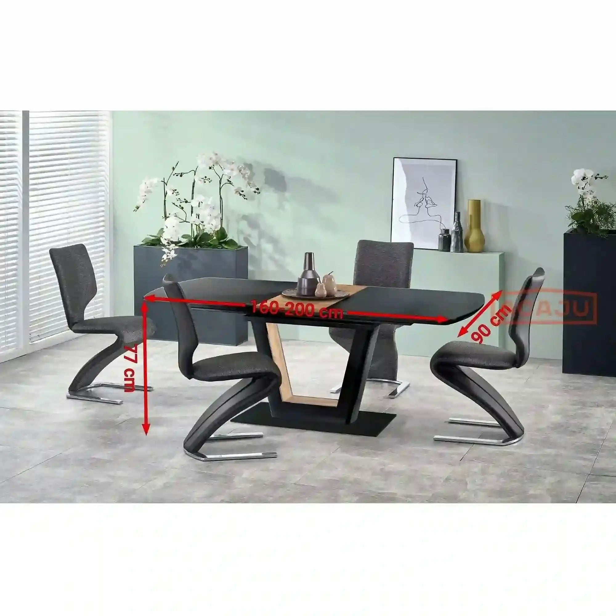 Masa extensibila FARREL, nuc/negru, 160/200x90x77 cm