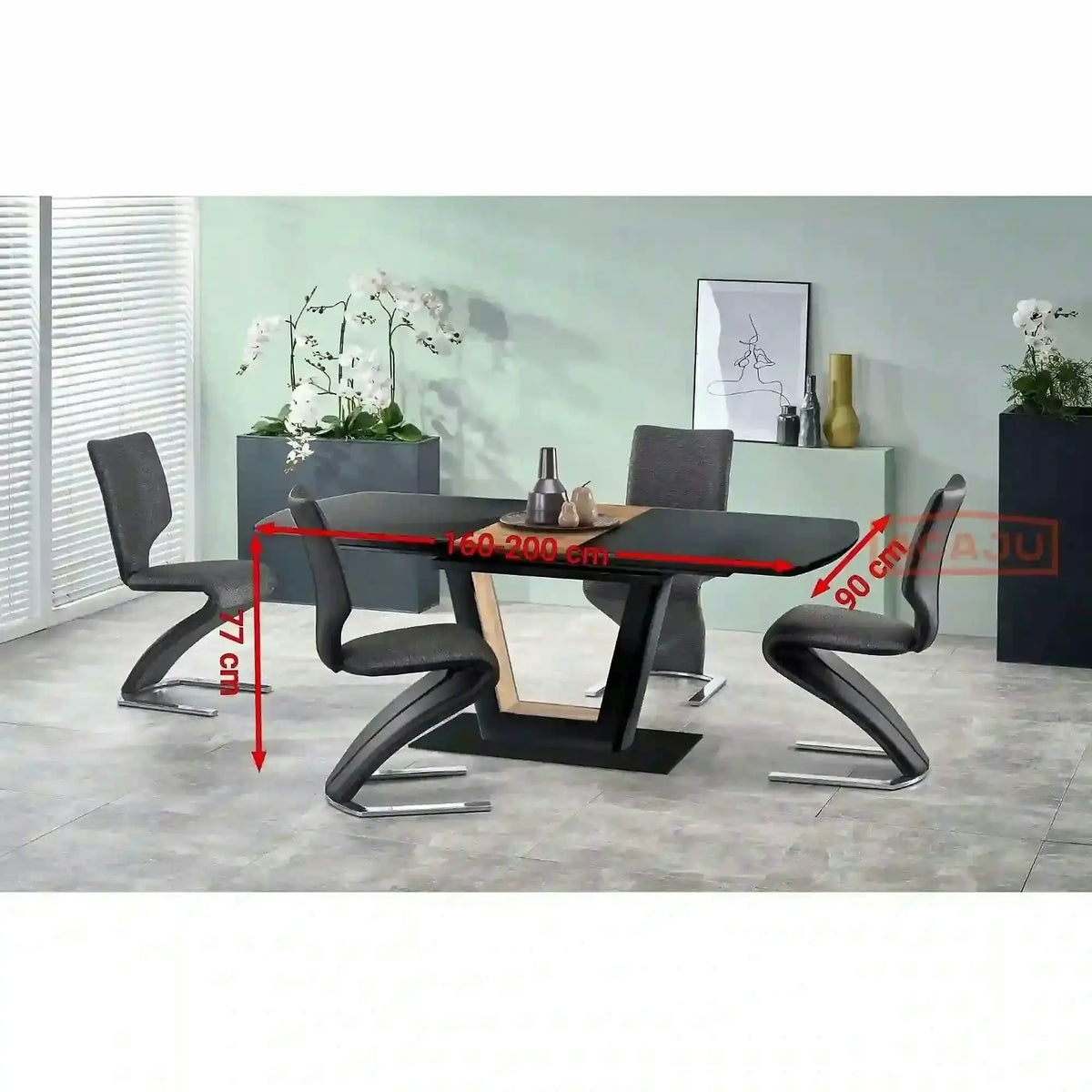 Masa extensibila FARREL, nuc/negru, 160/200x90x77 cm