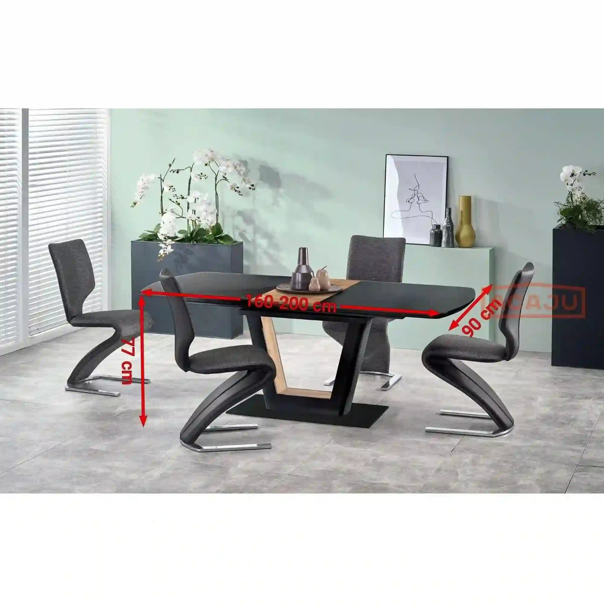 Masa extensibila FARREL, nuc/negru, 160/200x90x77 cm