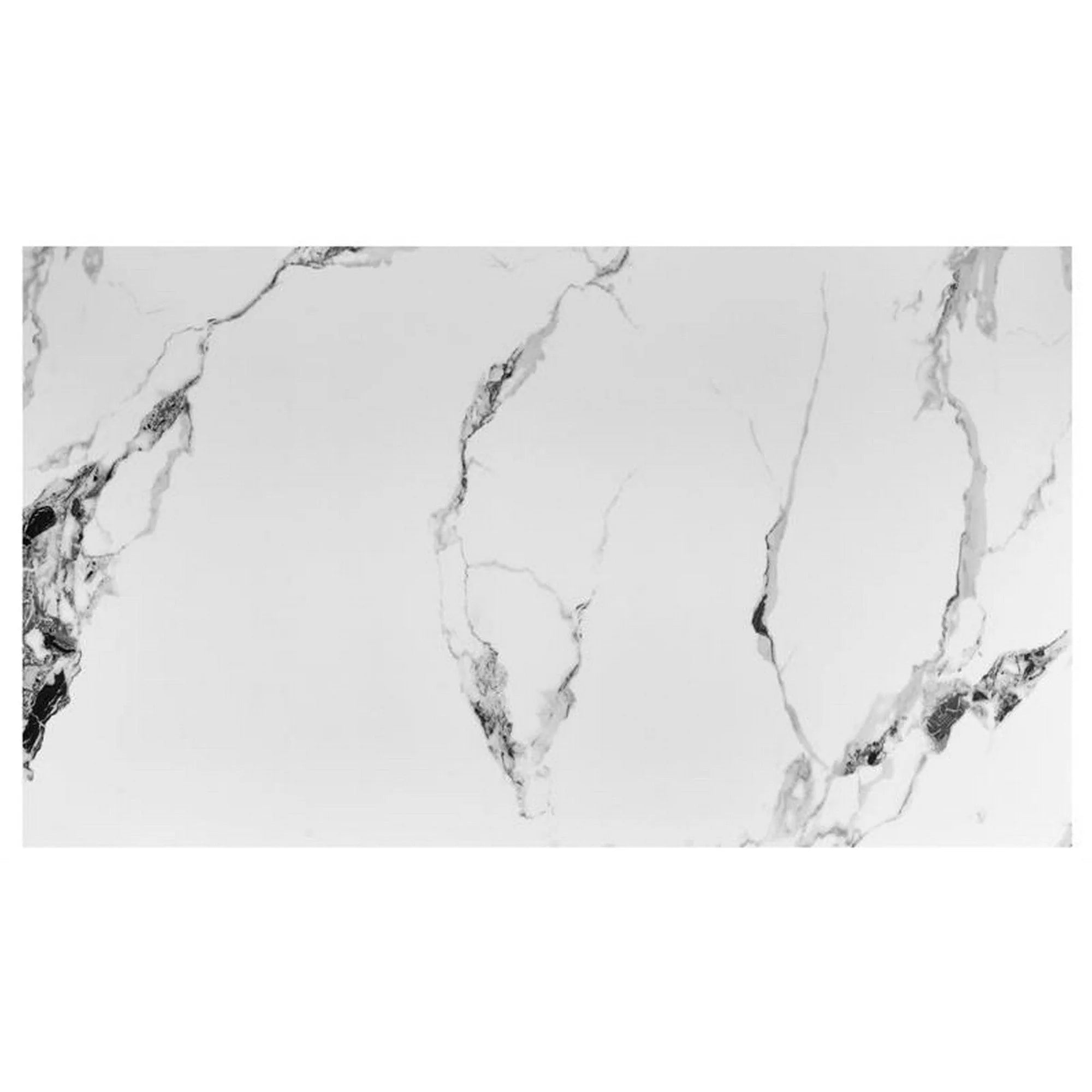 Masa extensibila FELIX, alb cu efect de marmura/negru, piatra sinterizata/otel, 141/201x81x76 cm