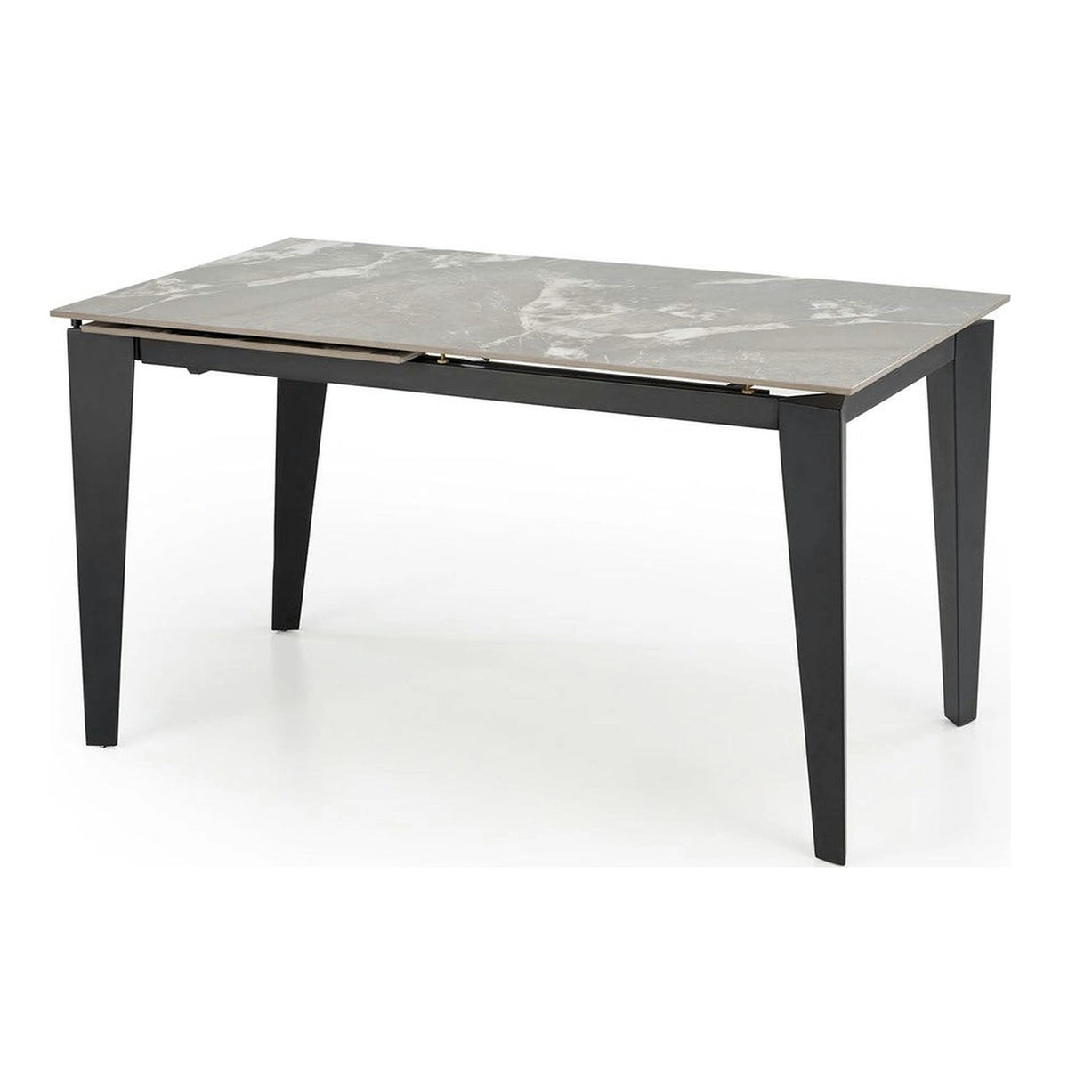 Masa extensibila FELIX, gri cu efect de marmura/negru, piatra sinterizata/metal, 141-201x81x76 cm